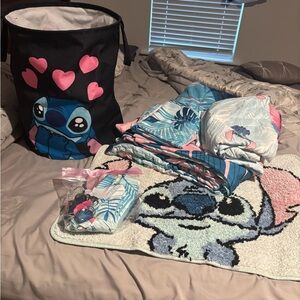 Stitch Themed Bedding and Bathroom Set with Laundry Basket
